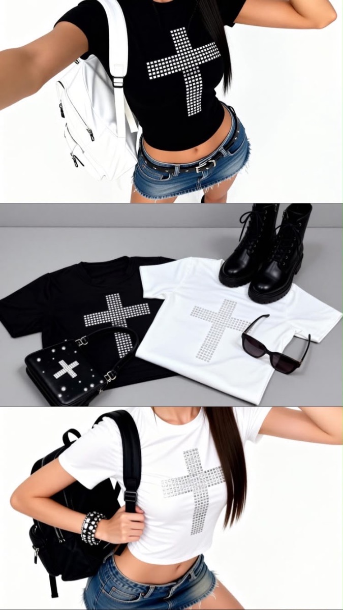 REMERA BABY TEE CRUZ TACHAS