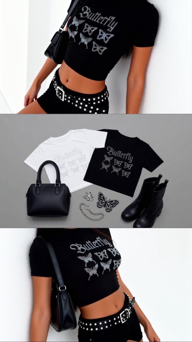 REMERA BABY TEE BUTTERFLY STRASS